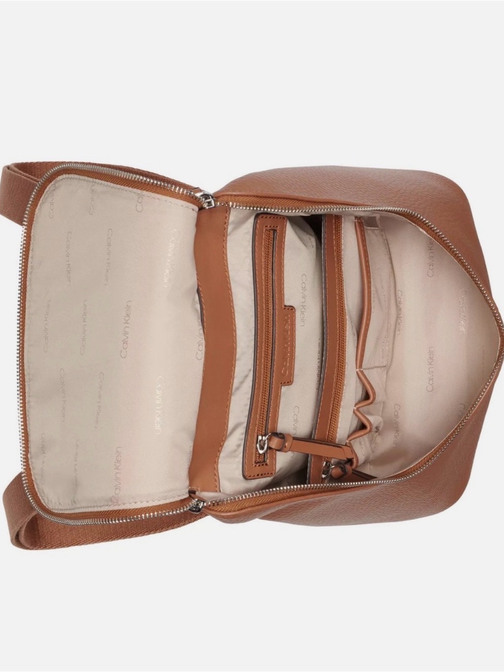 Calvin Klein Brown Pebbled Leather Backpack Purse - Picture 10 of 11